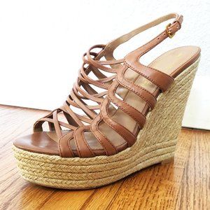 Elie Tahari Leather Espadrille Wedge Sandal Sz 7